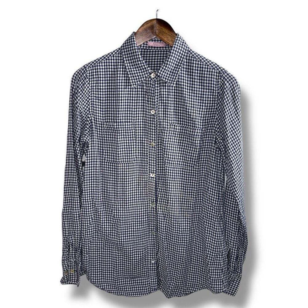 Calypso St. Barth Navy Gingham Button Up Shirt Size S